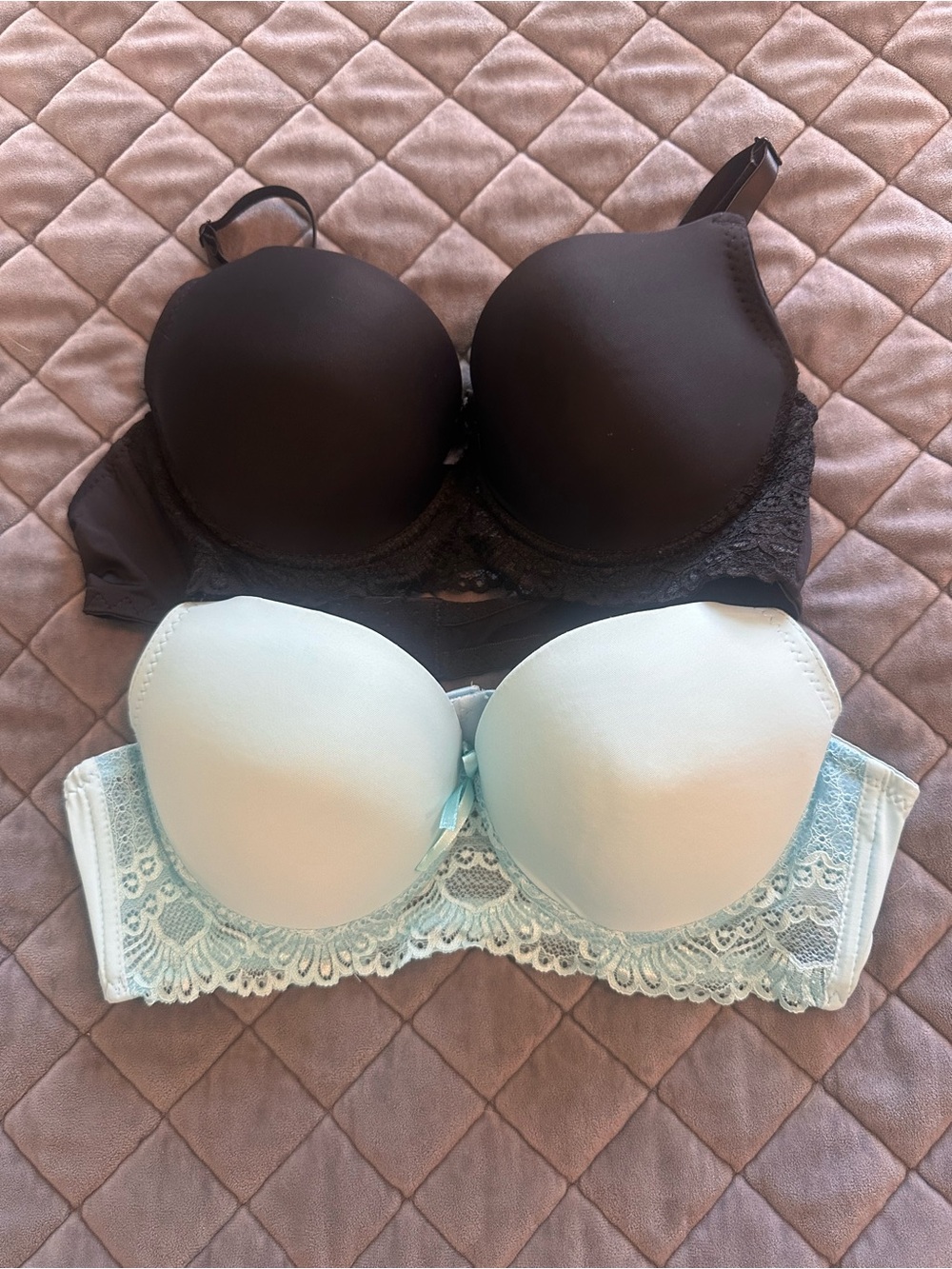 Two Women’s Lace Trim Push-Up Bra - Black and Light Blue from Pink Lover 36B
